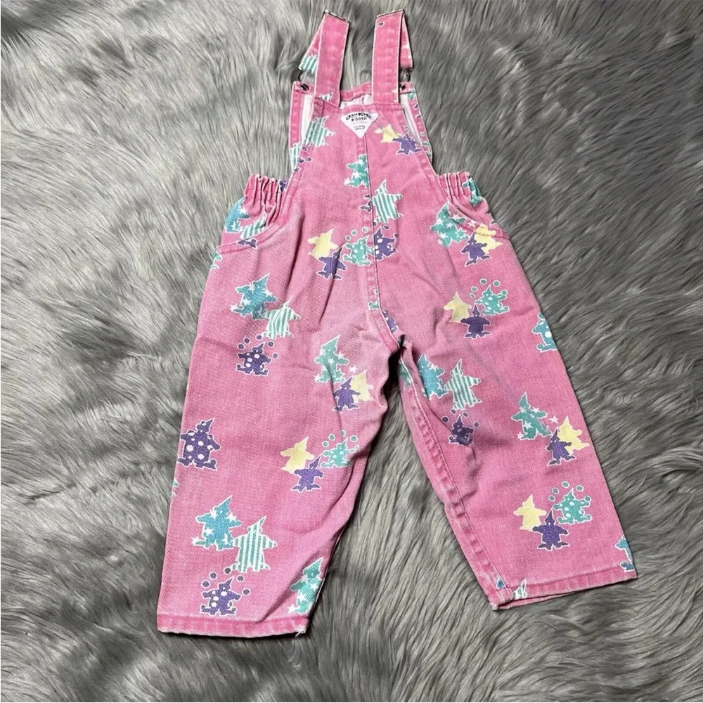 Vintage Oshkosh Bgosh Union Made USA Pink Clown Girls Overalls *Play Condition